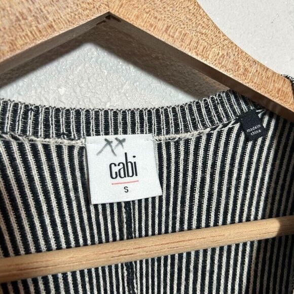 CAbi Cupid Cardigan 3526 Full Zip Sweater S Boxy Oversize Black Stripe Lagenlook - Picture 7 of 8